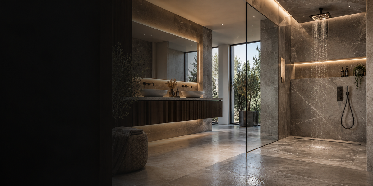 Luxury bathroom installation featuring specialist wall and floor tiling